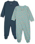 Amazon Essentials Unisex Babies' Organic Cotton Footed Sleep and Play (Previously Amazon Aware), Pack of 2, Green Fox Print/Navy, 3-6 Months