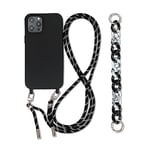 Galful Coque Cordon de Collier Compatible avec iPhone 15 Plus Bracelet Lanyard Coque Housse Silicone avec Collier Case Mince Antichoc Réglable Lanyard Case pour iPhone 15 Plus-Noir