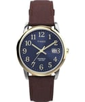 Timex Men's Easy Reader 35mm Watch, Brown Leather Strap Blue Dial Silver-Tone Case