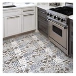 Stickers Carrelage Antidérapant Gris & Marron - Azulejos Carreau de Ciment Mosaïque Auto-Adhésif pour Salle de Bain et Cuisine 60x90cm - 1 Pièce