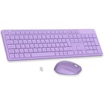 LeadsaiL Wireless Keyboard and Mouse Set, 2.4GHz USB Computer Keyboards and Mouse Combo, Full Size UK QWERTY Layout, Ergonomic Design with 12 Multimedia Shortcuts for HP/Lenovo Laptop and Mac-Purple