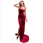 FTFTO Home Accessories Sexy Tube Top Evening Dress Irregular Solid Color Long Mopping Dress with Split Ends Ladies Skirt Red M