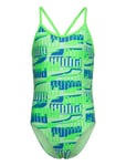 Puma Swim Girls Printed Swimsuit 1P Sport Swimsuits Green Puma Swim