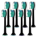 Derffin Replacement Toothbrush Heads, 8 Pack Standard Brush Heads Compatible with Philips Sonicare Electric Toothbrushes, Fit The Models of HX3/HX6/HX9/HX8/HX7 Series (Black)