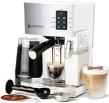 EspressoWorks 10Pc All-in-One Barista Bundle Espresso Machine & Cappuccino Maker, Built in Milk Steam & Frother, Electric Grinder, 2 Cappuccino & 2 Espresso Cups,16 Coffee Stencils (White)