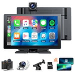 Volam 9 Pouces Ecran Carplay Voiture avec Dashcam Avant 2.5K, Caméra de Recul 1080P, A-pple Carplay sans Fil Android Auto avec Bluetooth 5.0, GPS,Assistant Vocal,Lien Miroir,AUX,FM,64G TF Carte