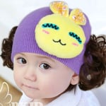 Winter Warm Baby Hat Knitted Woolen Ear Protection Wig Cap 0-2t Bz