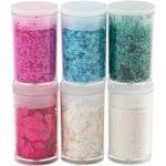 Biologisk nedbrytbart glitter og paljetter, pastellfarger, 6x7ml/ 1 pk.