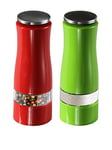 Kitchen Artist Duo Moulin Sel et Poivre à piston Duo salière et poivrière à piston, fonctionne avec un système de poussoir en acier inoxydable Green and Red