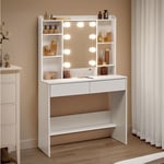 Vasagle - Coiffeuse avec 9 Lumières led, 3 Tonalités et Luminosité Réglable, Table de Maquillage Moderne avec Miroir, Étagères Réglables, 2 Tiroirs,