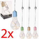 SET OF 2 GLASS BULB 7 LED HANGING WITH SWITCH DECOR BEDROOM NIGHT LAMP HOME NEW