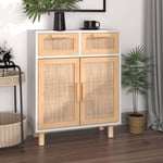 Buffet Meuble de rangement Commode Bahut Blanc 60x30x75 cm Bois de pin massif et rotin naturel 65896