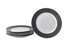 DEAGOURMET Saturn 206 Black Stroke Lot de 6 Assiettes Plates en Porcelaine Blanche