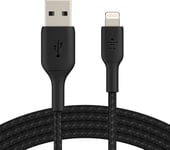 Câble Lightning à gaine tressée (câble BoostCharge Lightning vers USB pour iPhone, iPad, AirPods; câble de recharge certifié MFi pour iPhone, Lightning (3m, noir)