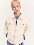 Mango Kids' Camile Denim Faux Fur Jacket, Cream