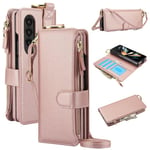 Rose Gold Crossbody Wallet -Nahkakotelo, Joka On Yhteensopiva Samsung Galaxy Z Fold4:N Kanssa