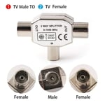 2 Way TV Aerial Coaxial Connector Plug TV/T Adapters Coaxial Coupling