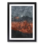 Big Box Art Moon Over The Red Mountains in Italy Painting Framed Wall Art Picture Print Ready to Hang, Black A2 (62 x 45 cm)