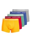 JACK & JONES Men's Jaclarry Solid Trunks 5 Pack Boxer Shorts, Tango Red/Pack:True Blue-Gold Fusion-Bottle Green-Chiseled Stone, S