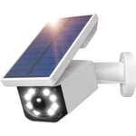 Mezheng - Caméra de surveillance solaire à énergie solaire IP66 étanche pour extérieur avec détecteur de mouvement, lampe solaire led pour jardin