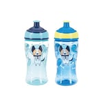 Nuby Super Slurp Water Bottle - No Spill Active Toddler Sippy Cup | 360ml / 12oz |Easy Grip | Dishwasher Safe | Suitable Beaker for 18 Months Plus (Astronauts, Pack of 2), 048526890477