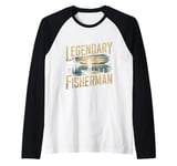 Legendary Fisherman Dock Sunset Fishing Scene Fishing Trips Raglan Baseball Tee