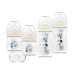 DODIE Lot de 4 Biberons Naissance, anti-colique, Tetine Multi-Perforée (2x150mL et 2x270mL), une sucette naissance, Bleu