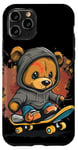 Coque pour iPhone 11 Pro Ours en peluche amusant avec pull et skateboard