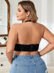 Plus Cut Out Edessä Riimu Kaula Takattoman pitsi Bralette Alusvaatteet·Musta·4XL