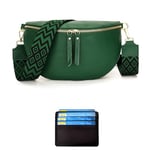 RQJZ Grand Sac Banane Sac à bandoulière pour Femme Sac à bandoulière en Cuir véritable de Taille Moyenne pour Femme avec Sangle de 5 cm de Large Vert