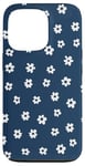 iPhone 13 Pro Dark Blue with White Ditsy Flowers Floral Pattern Case