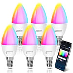 Aigostar Ampoule Connectée Wifi E14 SL2 6.5W LED Ampoule Connectée Alexa RGB/2700K-6500K, Compatible Avec Alexa/Google Home, Synchroniser avec la musique, Pas Besoin de Hub, 6 Unités