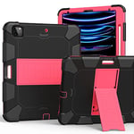 Compatible with iPad 12.9 Inch Tablet Protective Case, Silicone PC Two Colours Stand Tablet Protective Case, Black & Magenta