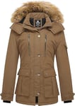 Wantdo Femme Manteau Hiver Chaud Veste Epaisse Manteau à Capuche en Fausse Fourrure Blouson Hiver Chaud Parka Hiver Chaude Multi-Poche Marron Kaki S