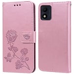 PKQTOP Phone Case for Alcatel 1B 2022 with Kickstand,Card Slots,Silicone Bumper,Shockproof,Flip Wallet Leather Protective Cover for Alcatel 1B 2022(5.5'') Pink