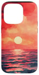 Coque pour iPhone 14 Pro Housse de téléphone motif aquarelle géométrique plage et océan coucher de soleil rouge