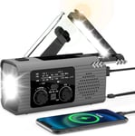 Hätäradio 2000mAh Aurinkoenergia Käsikammi AM/FM/NOAA Kannettava sääradio puhelinlaturilla, LED-taskulamppu, lukuvalo, SOS-hälytys, sisä- ja ulkokäyttöön tarkoitettu hätäkuulokeliitäntä, USB-lataus-harmaa