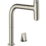 hansgrohe Metris Select M71 Mitigeur de cuisine 2 trous 200, avec douchette extractible 1 jet, sBox, aspect acier inox, 73804800