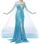 ALINGNA Women Halloween Cosplay Frozen Elsa Princess Costume Girls Fancy Party Dress Up - Blue - XXL