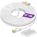 Lång Ethernet-kabel 30m, Cat 7 höghastighets platt internetkabel 30 meter nätverkskabel Vit 10gbps 600mhz Rj45-kabel 100ft Shielde