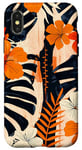 Coque pour iPhone X/XS Orange Art Déco Géométrique Tropical Kauai Hawaii Fleurs