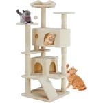 DUMOS Grand Arbre à Chat - 135 cm - Tour d'escalade - Arbre à Chat avec Grotte - Entièrement enveloppé de sisal - Arbre à Chat d'activités pour Chats de Tous âges (Beige)