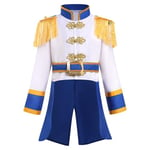 FYMNSI Boys Prince Charming Costume Halloween Carnival Cosplay Jacket Coat Tuxedos Suits Majestic King Knight Outfit for Kids Christmas Birthday Party Pretend Play Dress World Book Day Royal Blue 7-8Y