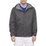 Tommy Hilfiger Men's Lightweight Breathable Waterproof Hooded Jacket Raincoat, Charcoal, L