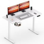 FitStand 110x60cm Electric Standing Desk ONE PIECE Desktop Sit Stand Desk Height Adjustable Desk Computer Desk PC Desk With Hooks and Memory Smart Pannel Suitable For Office And Home- White