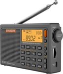 Radio Portable R108 FM AM MW SW Radio Multibande Poste Radio à Ondes avec Affichage du Temps De Parole Fort RéTro-éClairage De La Radio NuméRique Alarme Grise(Q108)