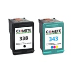 COMETE - 338 343 - 2 Cartouches d'encre Compatibles HP 338/343 - Marque française