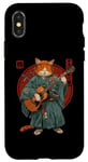 Coque pour iPhone X/XS Chat samouraï japonais jouant de la guitare