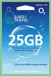 O2 TRAVEL Data Sim Card Preloaded with 25GB 4G/5G Data. Use in 47 Countries