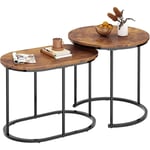 Lot de 2 Table Gigognes Salon, Table d'appoint, Table Basse Ronde de Canapé avec Cadre en Métal Doré pour Salon Balcon Terrasse et la Chambre,Rétro